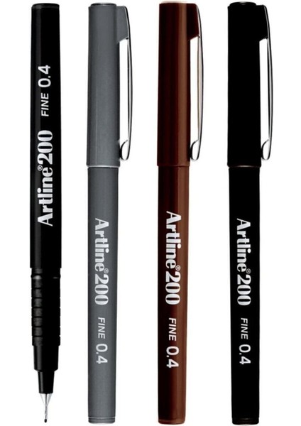 200 Fine 0.4 mm Yazı & Çizim Kalemi Soğuk Renkler (4 Kalam )