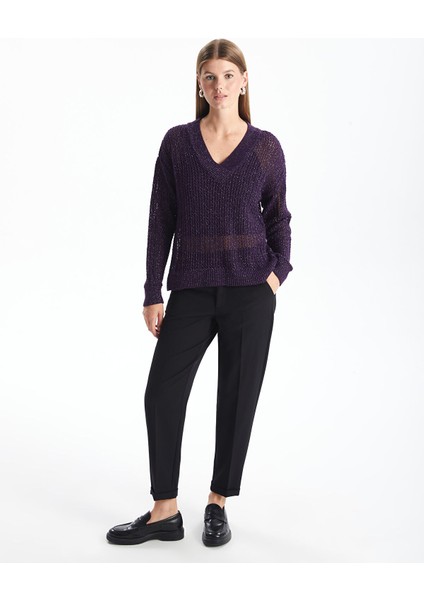 Yeni Sezon V Yaka Ajurlu Uzun Kollu Kadın Triko Kazak fiyatları