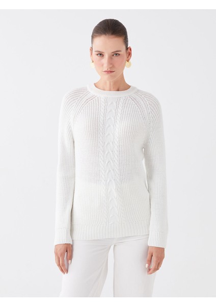 Yeni Sezon Bisiklet Yaka Kendinden Desenli Uzun Kollu Kadın Triko Kazak