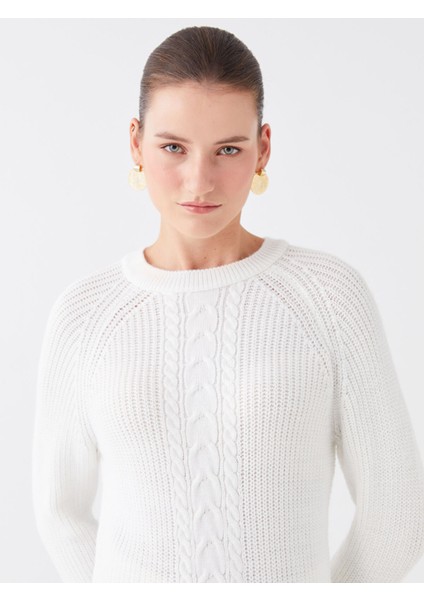 Yeni Sezon Bisiklet Yaka Kendinden Desenli Uzun Kollu Kadın Triko Kazak modelleri