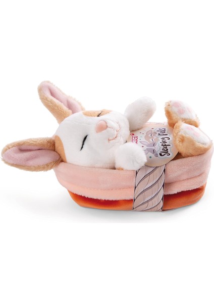 48707 Soft Toy Sleeping Pets Caramel Dotted In Peach Basket 12CM