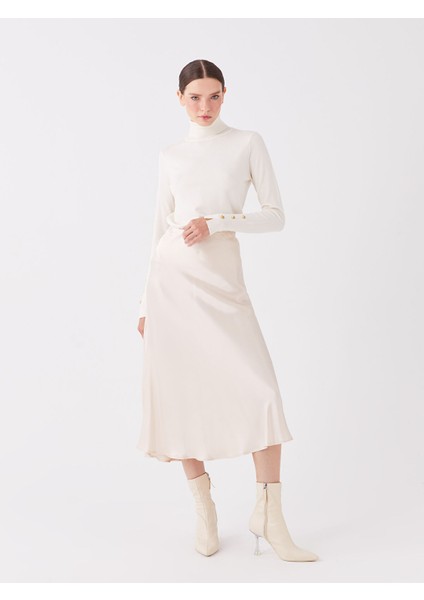 Yeni Sezon Standart Fit Düz Saten Kadın Etek