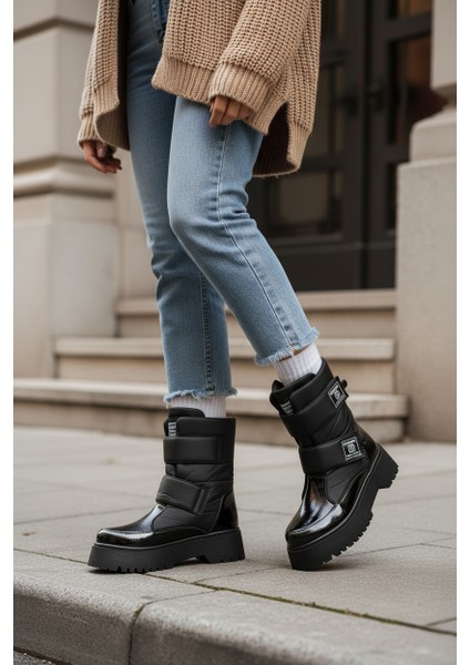 MİAX Paraşüt Kumaş Su Geçirmez Siyah Rugan Kar Botu