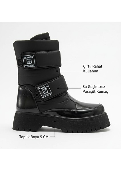 MİAX Paraşüt Kumaş Su Geçirmez Siyah Rugan Kar Botu modelleri