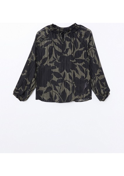 Yeni Sezon Bağlamalı Yaka Desenli Kadın Bluz indirimleri