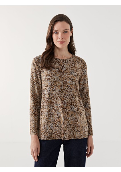 Yeni Sezon Bisiklet Yaka Leopar Desenli Kadın Bluz