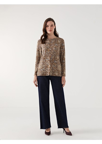 Yeni Sezon Bisiklet Yaka Leopar Desenli Kadın Bluz modelleri