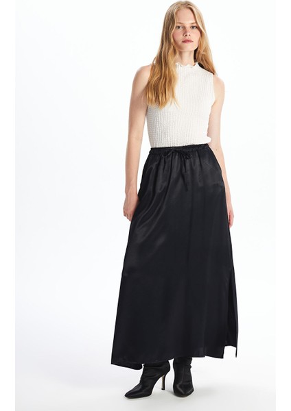 Yeni Sezon Beli Lastikli Düz Poplin Kadın Etek