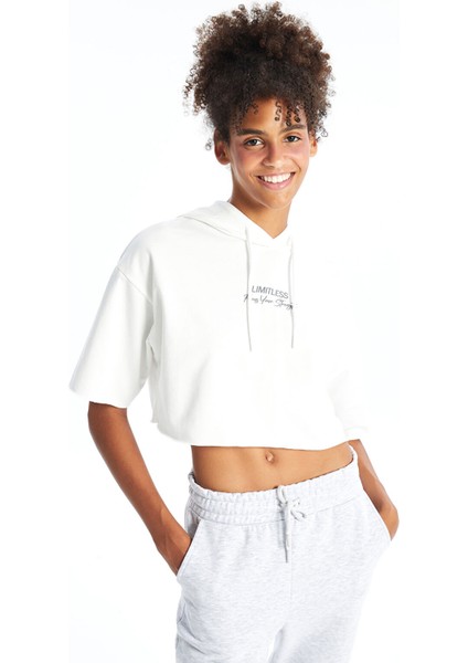 Yeni Sezon Baskılı Kısa Kollu Crop Kadın Hoodie
