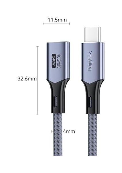 USB 4.0 E-Mark 240W 40GBPS Thunderbolt 4 8k 60Hz Type-C Uzatma Kablosu 50 cm fiyatları