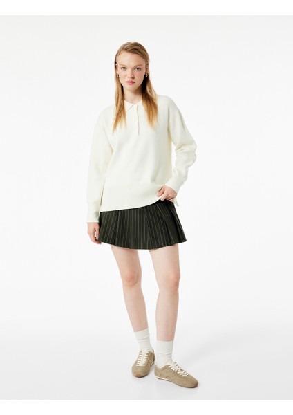 Uzun Kollu Düğme Detaylı Basic Polo Yaka Triko Kazak fiyatları