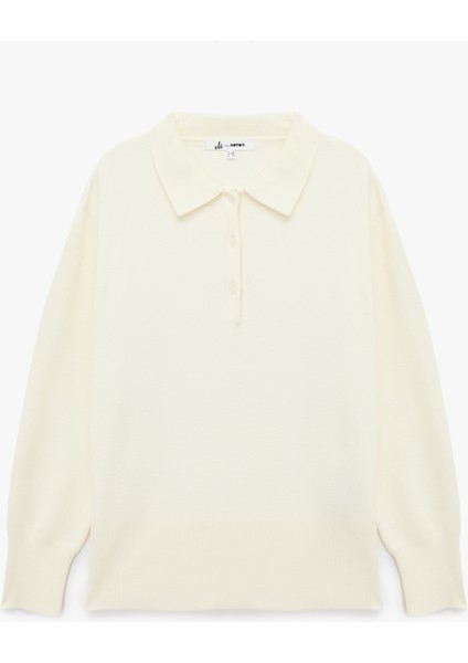 Uzun Kollu Düğme Detaylı Basic Polo Yaka Triko Kazak modelleri