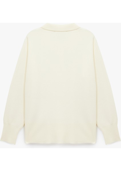 Uzun Kollu Düğme Detaylı Basic Polo Yaka Triko Kazak fırsatları