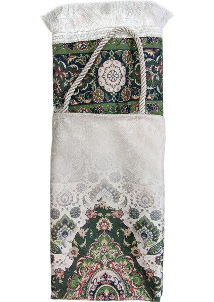 Ipeksi Dokulu Çantalı Kadife Seccade - Rumi Motifli, Pratik, Taşınabilir - Yeşil fırsatları