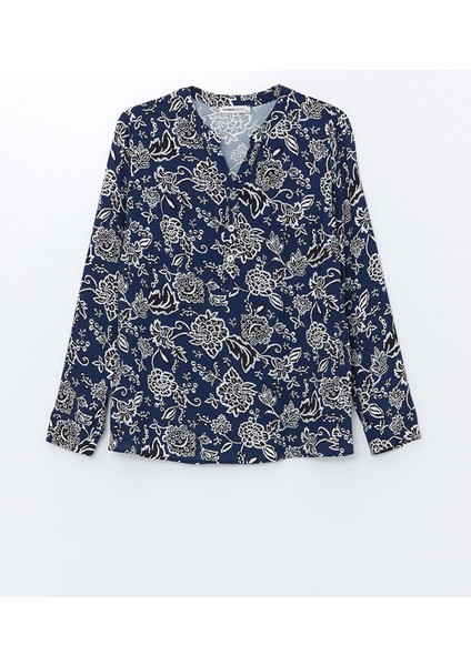 Yeni Sezon Kaçık Yaka Desenli Uzun Kollu Kadın Bluz indirimleri