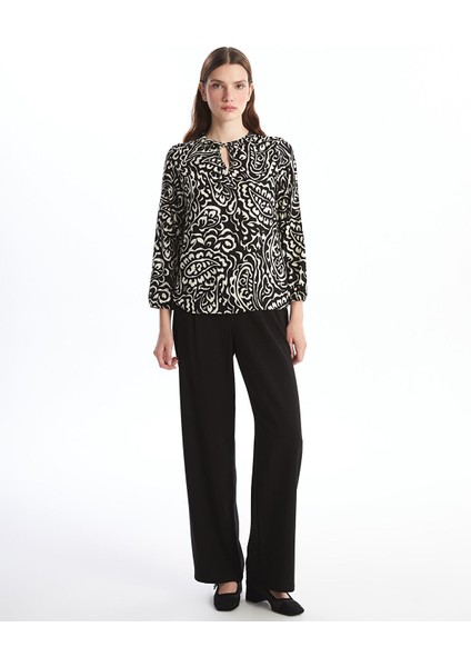 Yeni Sezon Bağlamalı Yaka Desenli Kadın Bluz modelleri