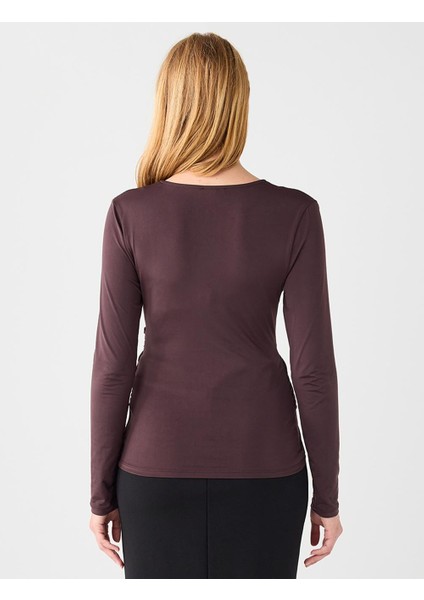 Acı Kahve Dar Kesim Uzun Kollu Çapraz Yaka Örme Bluz indirimleri