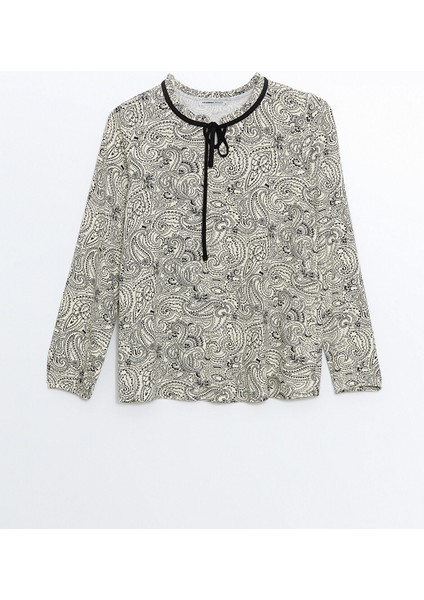 Yeni Sezon Bağlamalı Yaka Desenli Kadın Bluz indirimleri