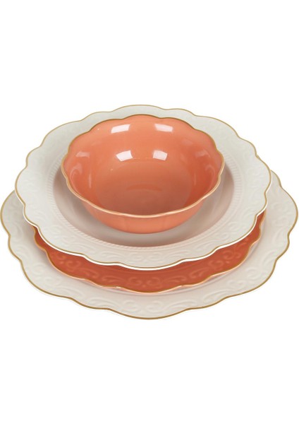 Lucky Art Laurance Krem&yanık Turuncu Renkli New Bone China Yemek Takımı 24 Parça