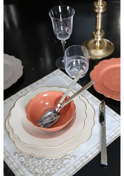 Lucky Art Laurance Krem&yanık Turuncu Renkli New Bone China Yemek Takımı 24 Parça fiyatları