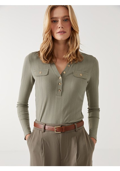 Yeni Sezon Polo Yaka Dokulu Kadın Tişört