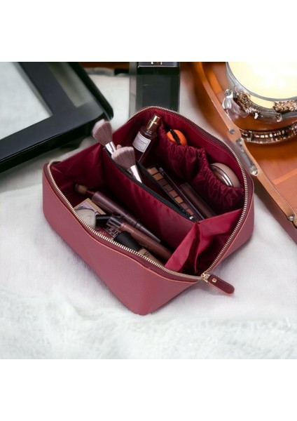 Ella Kadın Seyahat Kozmetik Bakım Makyaj Çantası Organizer Bordo modelleri