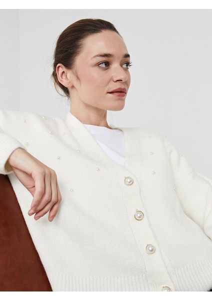 Yeni Sezon V Yaka Parlak Taşlı Kadın Triko Hırka