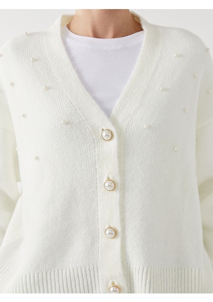 Yeni Sezon V Yaka Parlak Taşlı Kadın Triko Hırka modelleri