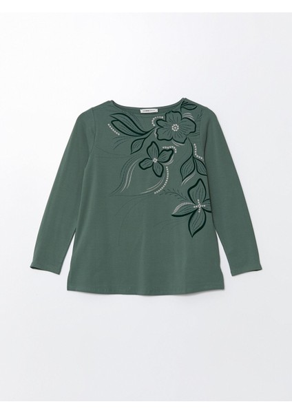 Yeni Sezon Bisiklet Yaka Çiçekli Kadın Tişört indirimleri