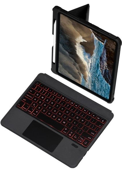 T5209D iPad Pro 12.9 (2021) Kılıf Inter Ledli Klavyeli Tablet Kılıfı - Siyah