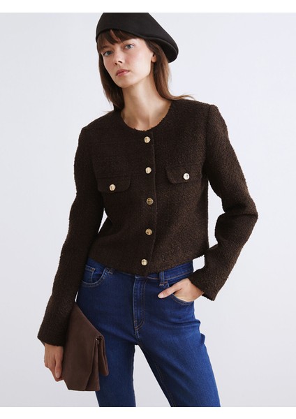 Yeni Sezon Bisiklet Yaka Dokulu Kadın Tüvit Ceket fiyatları