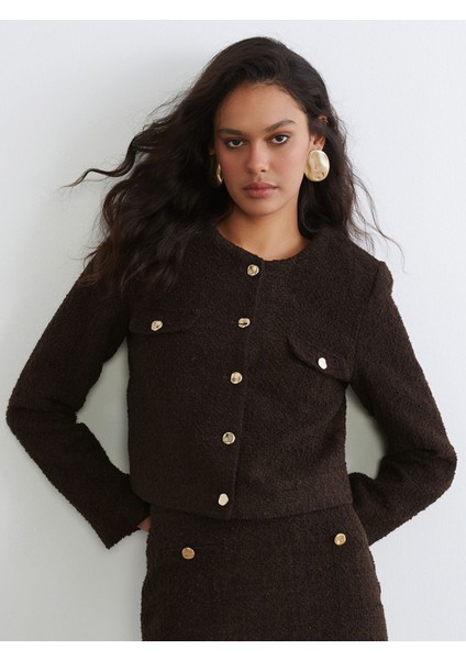 Yeni Sezon Bisiklet Yaka Dokulu Kadın Tüvit Ceket modelleri