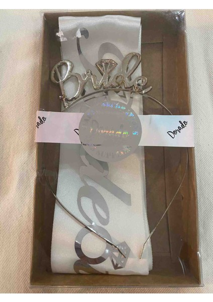 Bride Taç Kuşak Set Gümüş Beyaz
