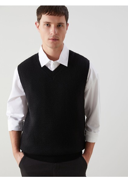 Yeni Sezon Standart Kalıp V Yaka Erkek Triko Süveter