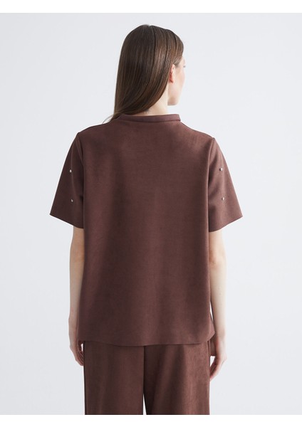 Yeni Sezon Bisiklet Yaka Taşlı Süet Görünümlü Bluz fırsatları