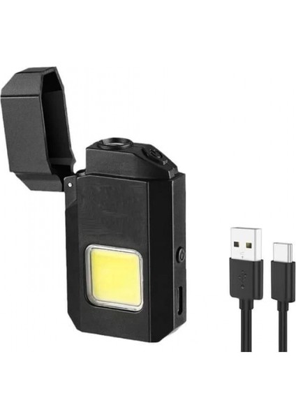 Projektör El Feneri ve Pürmüz Çakmak USB Gazsız Şarjlı Çakmak 600 Lümen