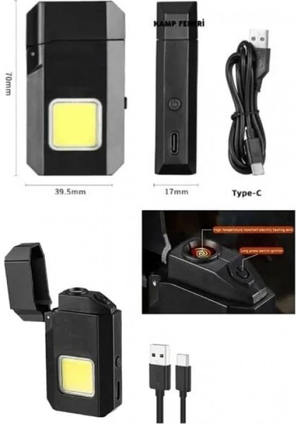 Projektör El Feneri ve Pürmüz Çakmak USB Gazsız Şarjlı Çakmak 600 Lümen modelleri