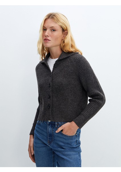 Yeni Sezon Ceket Yaka Dokulu Kadın Triko Hırka