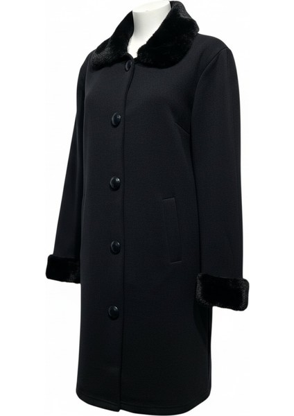 Çelik Örme Kürk Yakalı Triko Kaban