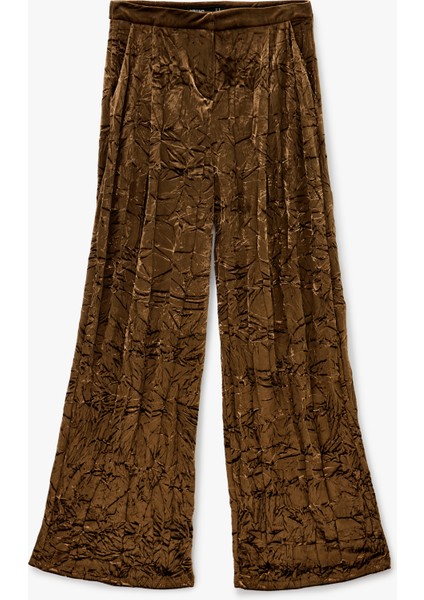 Cepli Pileli Geniş Paça Dokulu Kadife Pantolon