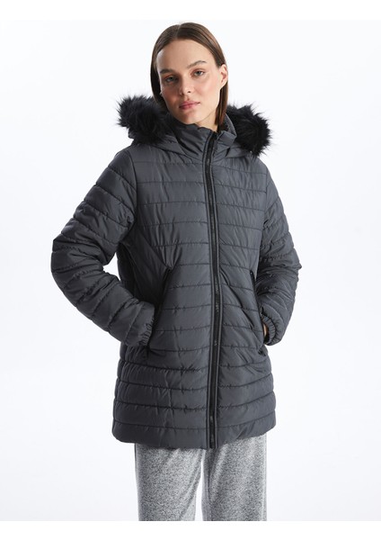 Yeni Sezon Kadın Kapüşonlu Düz Şişme Mont