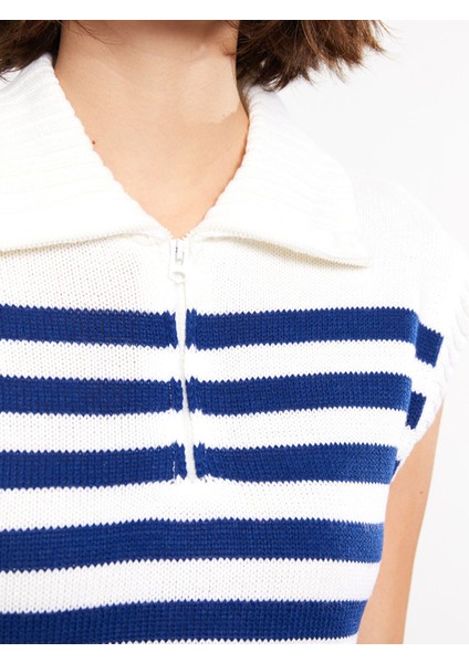 Yeni Sezon Polo Yaka Çizgili Kadın Triko Süveter modelleri