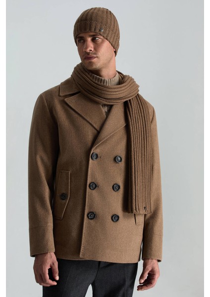 Örgü Desenli Tütün Rengi Merino Yün Su Itici Bere modelleri