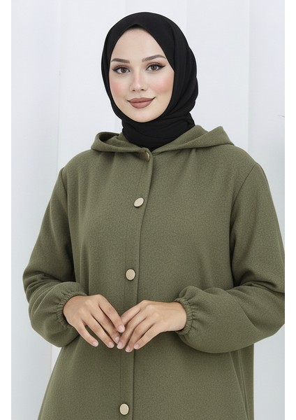 Önden Düğmeli Kapüşonlu Kaşe Kap 0188-04 Haki Yeşil fırsatları