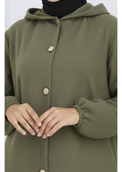 Önden Düğmeli Kapüşonlu Kaşe Kap 0188-04 Haki Yeşil indirimleri