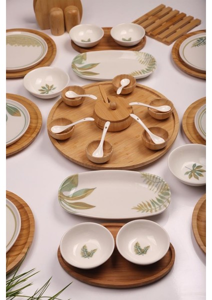 Dawn 6 Kişilik 42 Parça Doğal Bambu Porselen Kahvaltı Takımı – Kahvaltı Seti Sunum Seti fiyatları