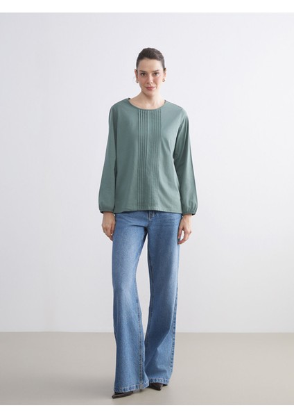 Yeni Sezon Bisiklet Yaka Dekoratif Dikiş Detaylı Bluz fiyatları