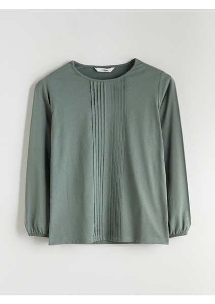 Yeni Sezon Bisiklet Yaka Dekoratif Dikiş Detaylı Bluz indirimleri