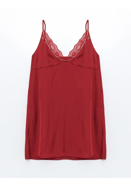 Yeni Sezon V Yaka Dantel Detaylı Askılı Saten Kadın Fantezi Gecelik indirimleri