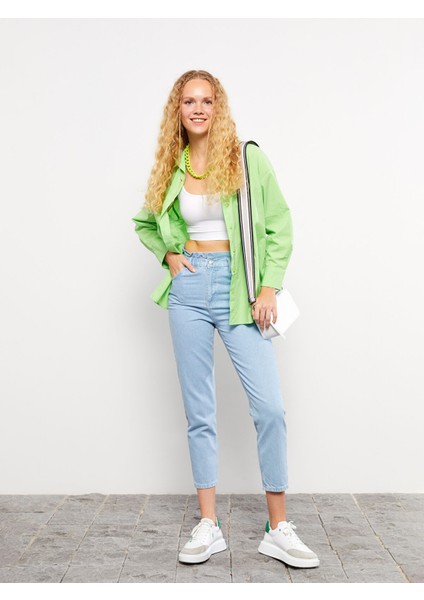 Yeni Sezon Kadın Mom Fit Düz Jean Pantolon